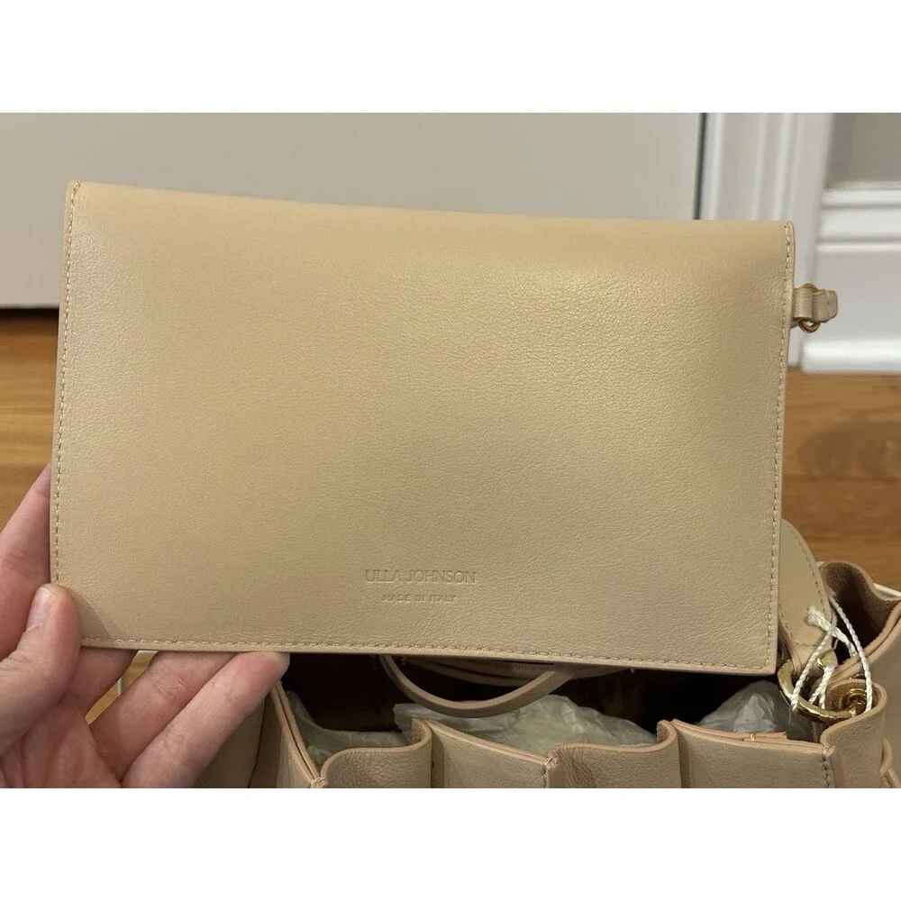 NWT Ulla Johnson Lotus Pleated Bucket Bag Purse Apple Blossom Brown Cream Tote - Picture 10 of 13
